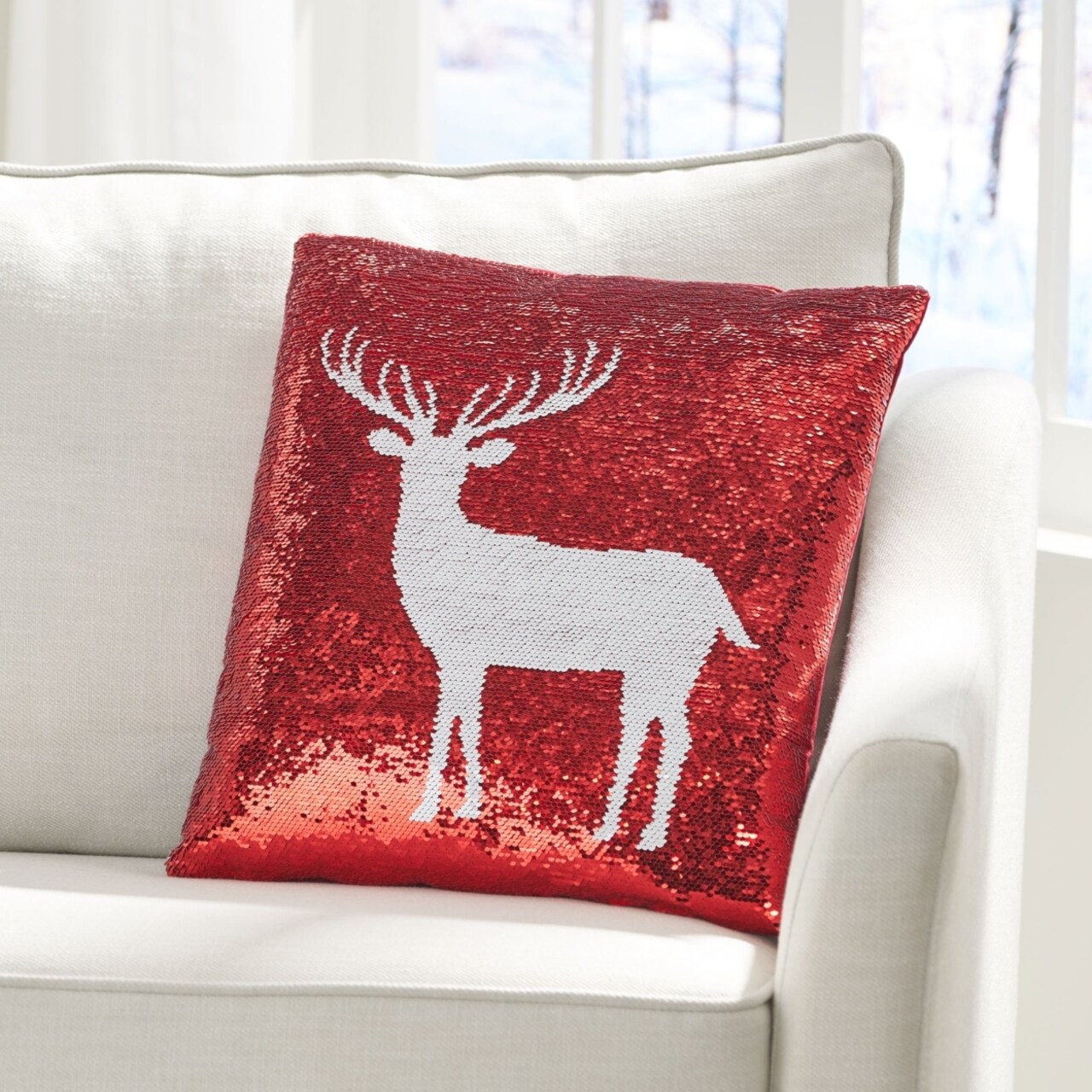 GDFStudio Desota Glam Sequin Christmas Throw Pillow Cover